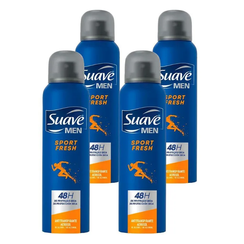 Kit 4 Desodorante Aerosol Sport Fresh Suave Men 48H 150Ml