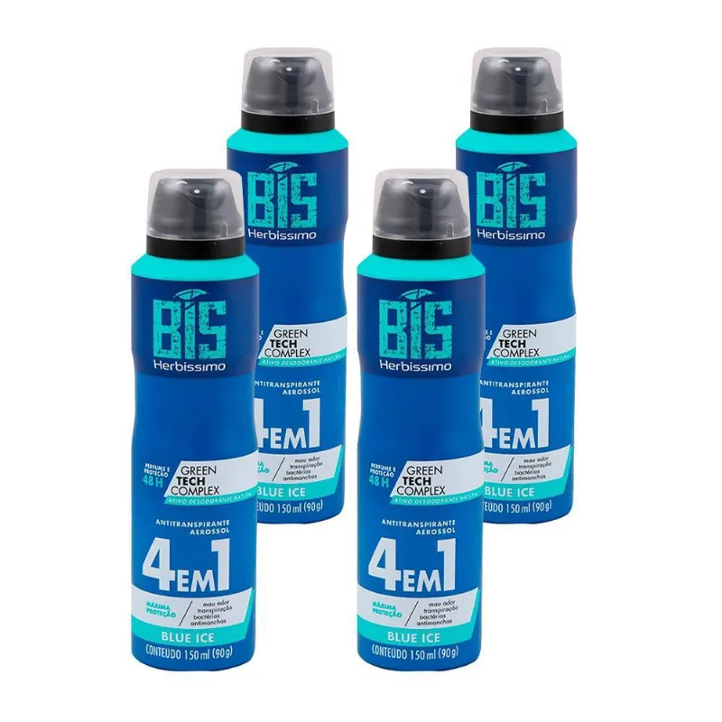 Kit Com 4 Desodorante Aerosol Herbíssimo Ice Blue 150Ml