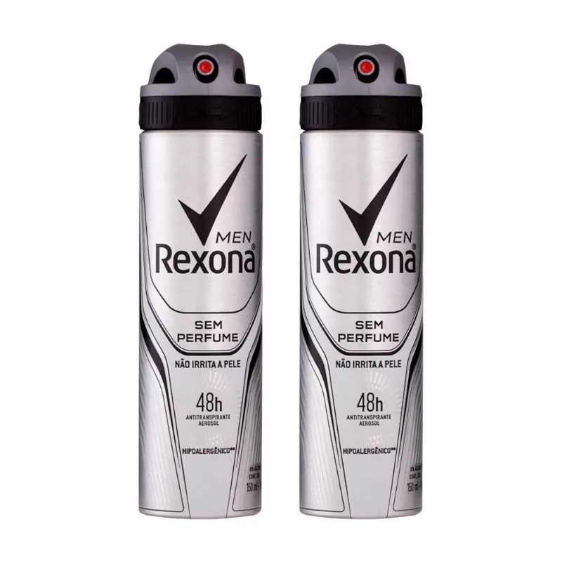 Kit Com 2 Desodorante Aerosol Rexona Men Sem Perfume 150Ml