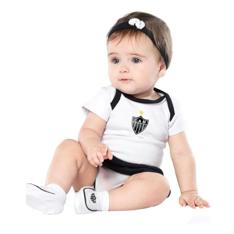 Kit Bebê Atlético MG 3 Peças Menina - Torcida Baby RN / Branco - Torcida Baby