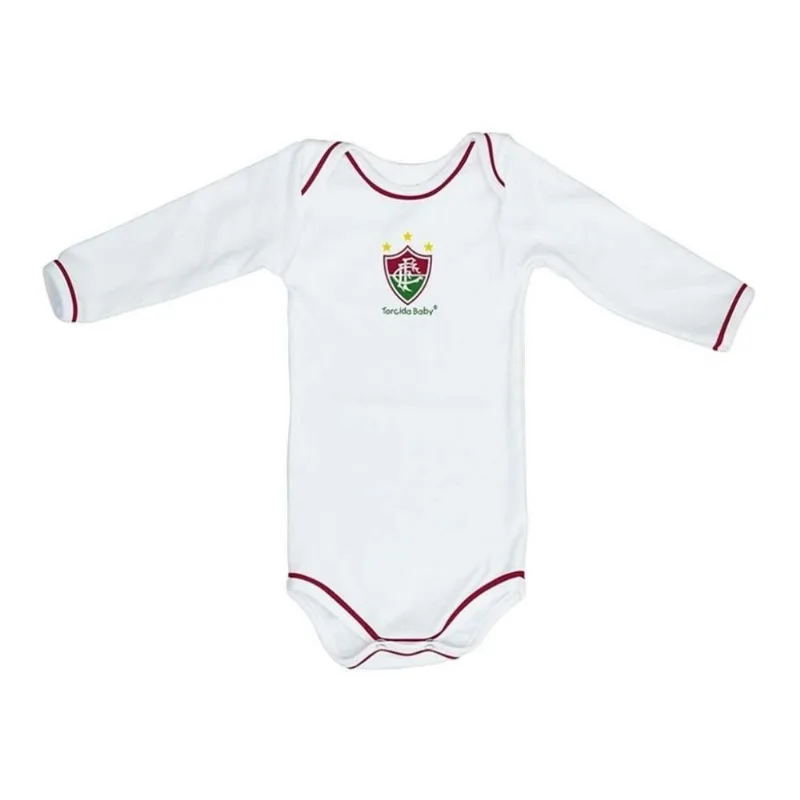 Body Fluminense Longo Branco Torcida Baby Oficial RN - Torcida Baby