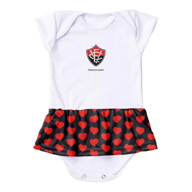Body Vestido Vitória Corações Torcida Baby RN - Torcida Baby