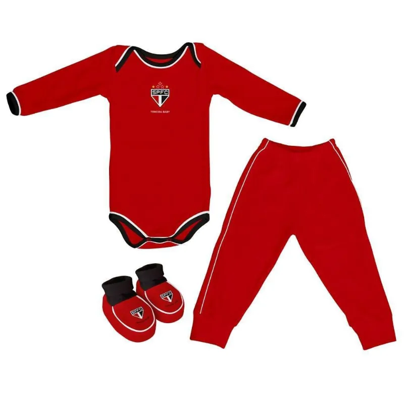 Kit Bebê São Paulo 3 Peças Longo Vermelho - Torcida Baby RN / Vermelho - Torcida Baby