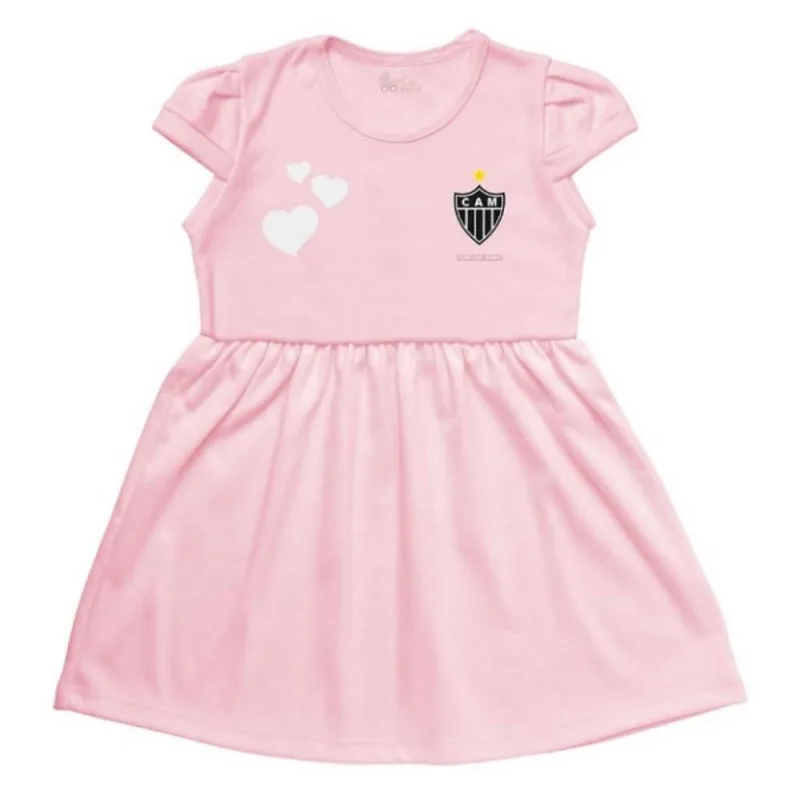 Vestido Infantil Atlético MG Canelado Rosa Torcida Baby - Torcida Baby