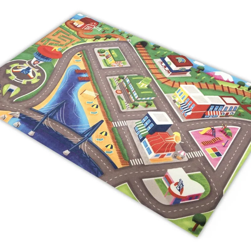Tapete Pista De Carrinhos Grande Cidade Ponte 180X120Cm