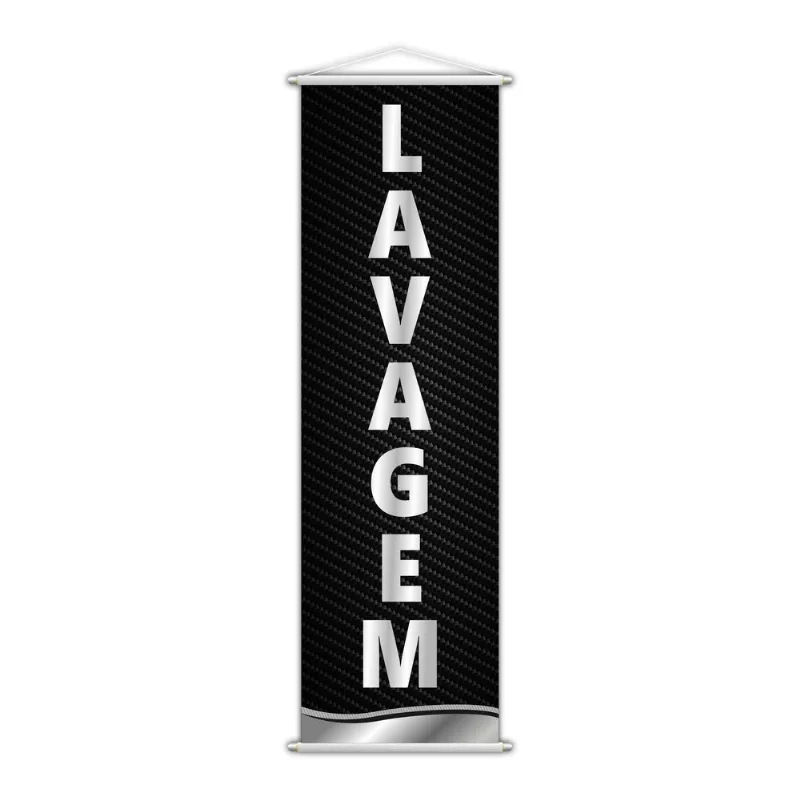 Banner Lavagem Automotiva Carros Serviço Preto 100x30cm