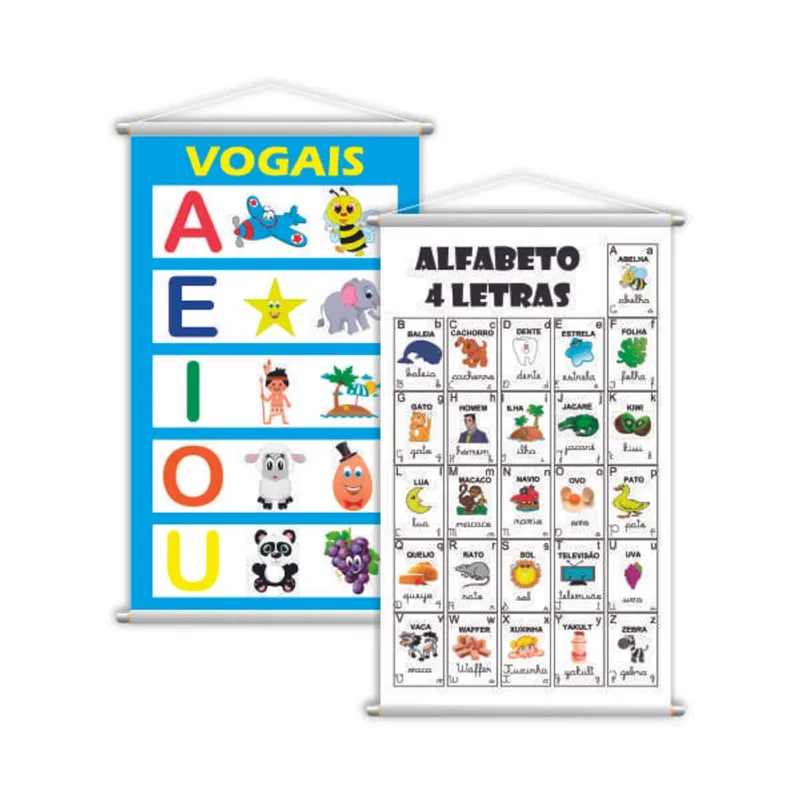 Alfabeto 4 Letras + Vogais Kit 2 Banners 80x50cm