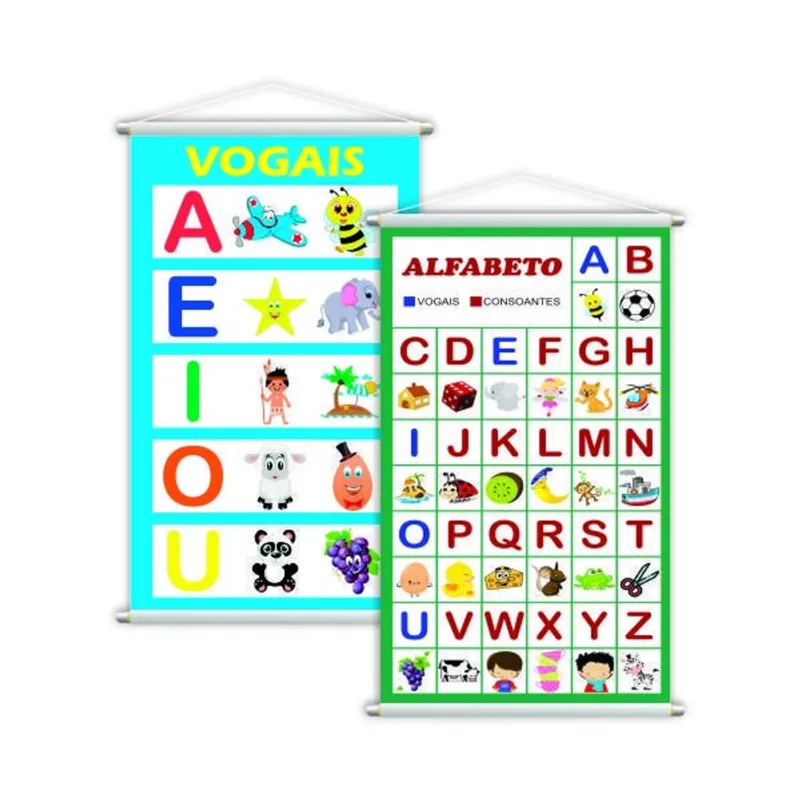 Vogais + Alfabeto Vogais Português Kit 2 Banners 80X50Cm