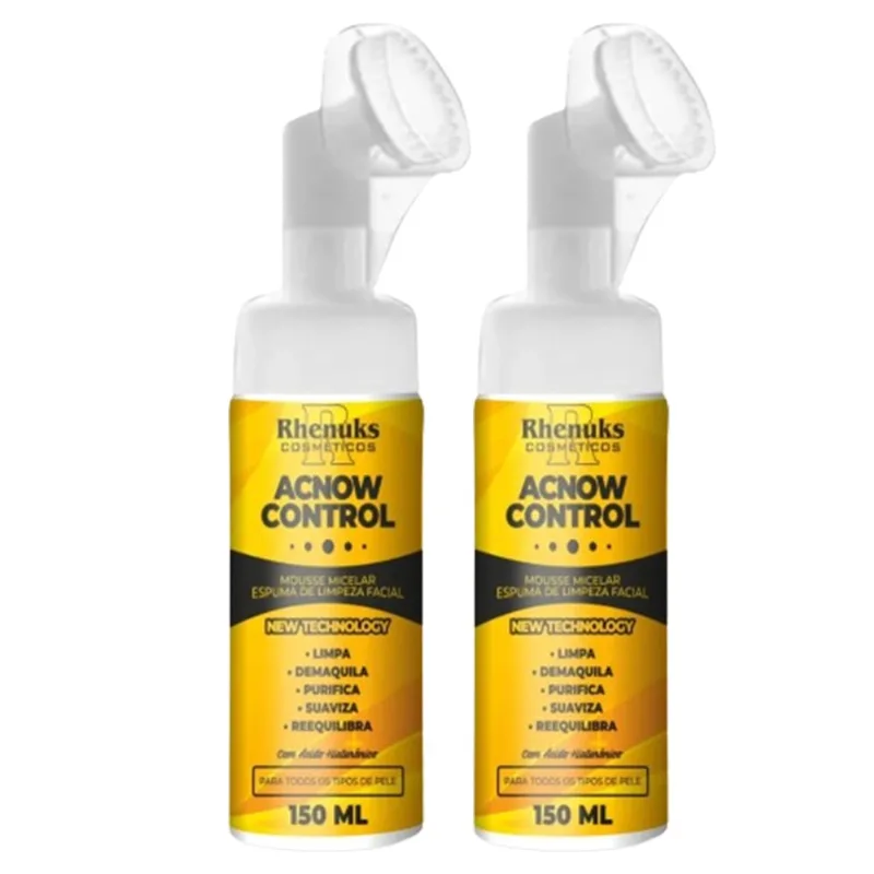 2x Mousse Micelar Espuma de Limpeza Facial Acnow Control com Acido Hialuronico 150ml - Rhenuks