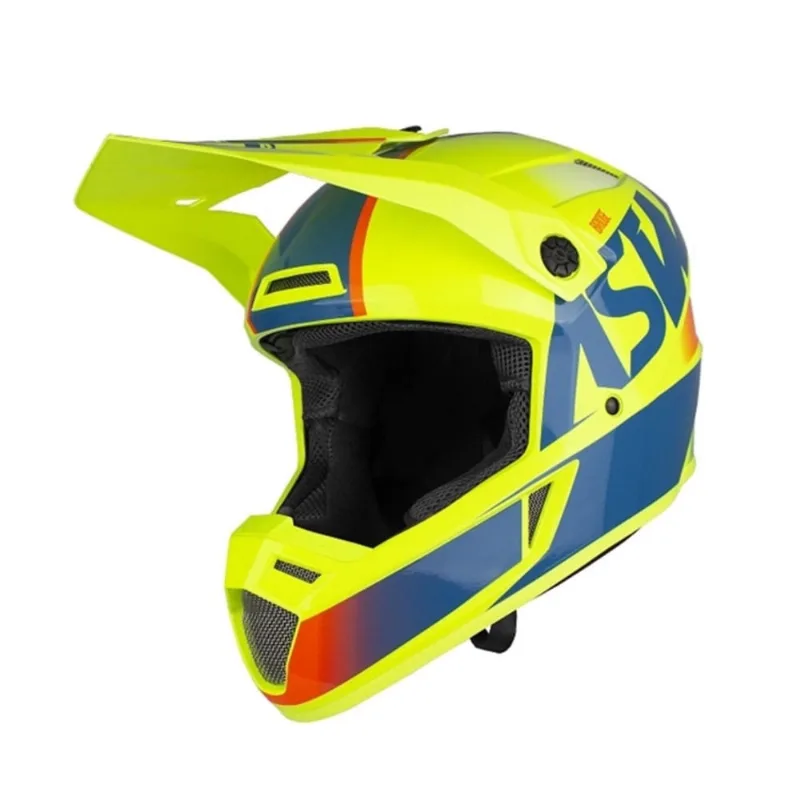 Capacete motocross asw bridge amarelo fluo azul 56