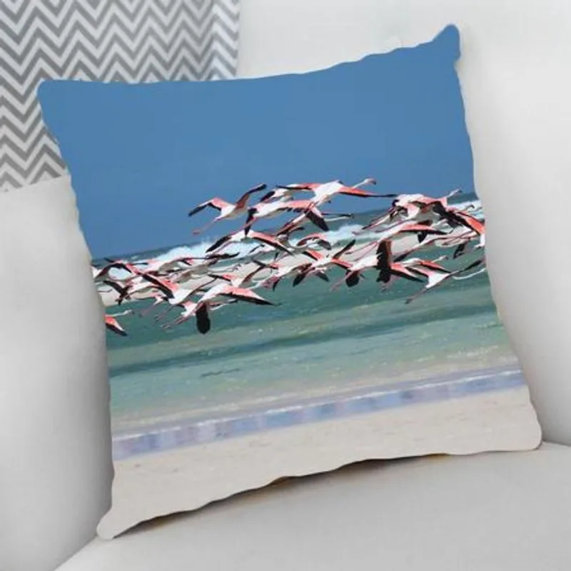 Almofada Cheia com Zíper 25x25cm Flamingo Voando - DELUZZ