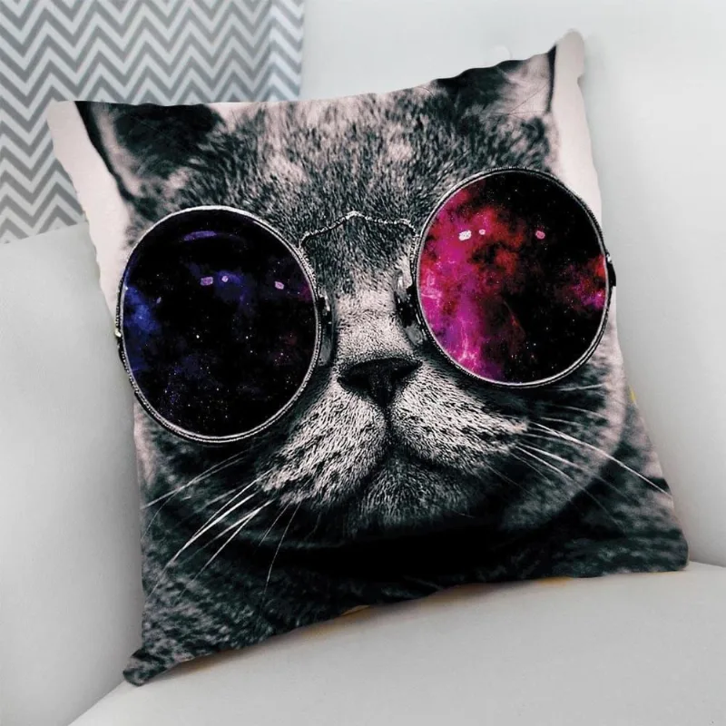 Almofada Decorativa Cheia com Zíper 25x25cm Gato com Óculos - DELUZZ