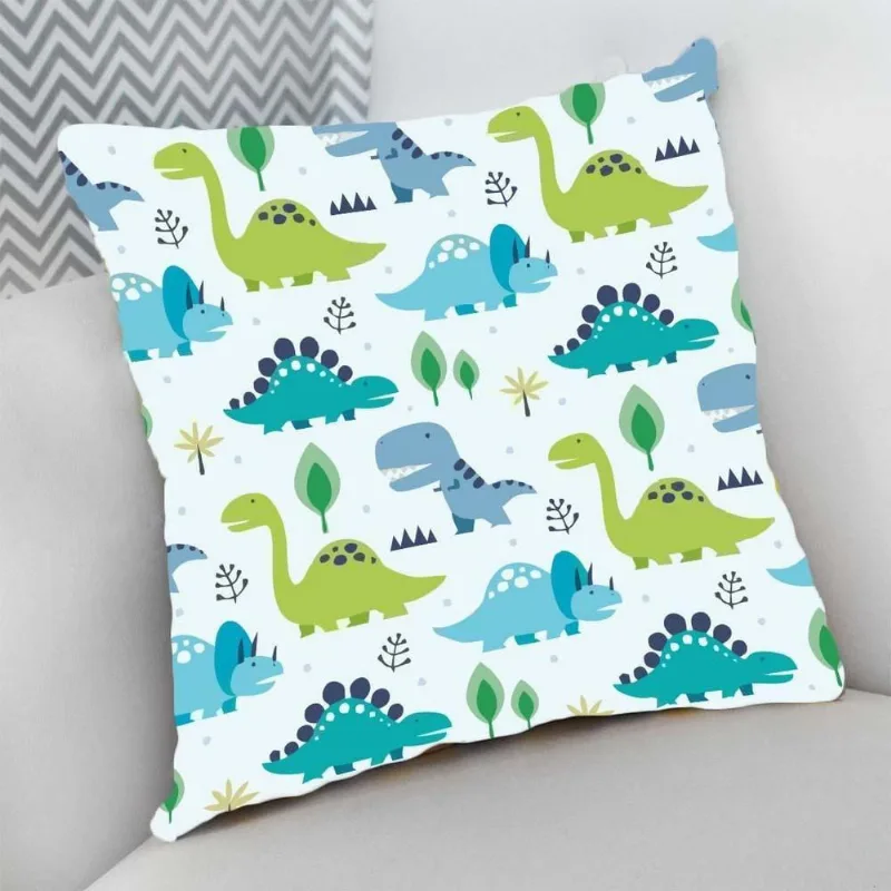 Almofada Decorativa Cheia com Zíper 25x25 Escolar Dinossauros - DELUZZ