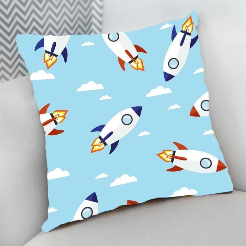 Almofada Decorativa Cheia com Zíper 25x25 Foguetes - DELUZZ
