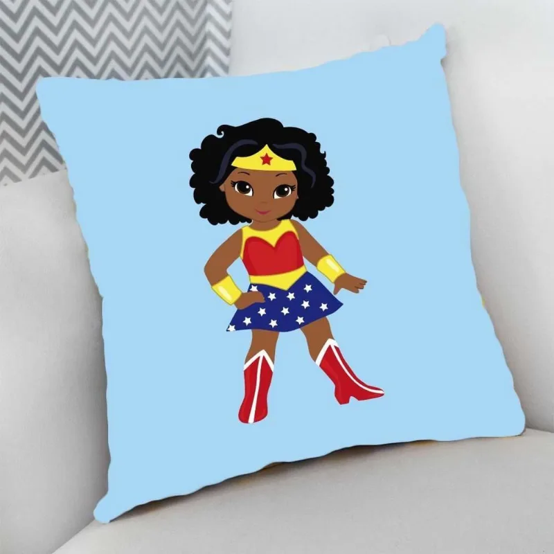 Almofada Cheia com Zíper 40x40 Meninas Maravilha Negra - DELUZZ