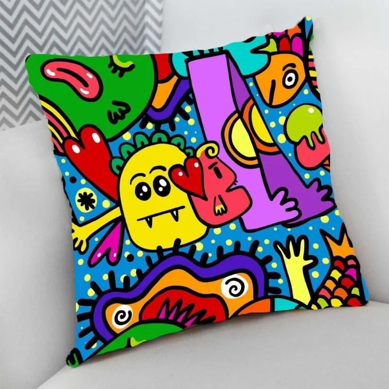 Almofada Decorativa Cheia com Zíper 40x40 Meninos Monstros - DELUZZ