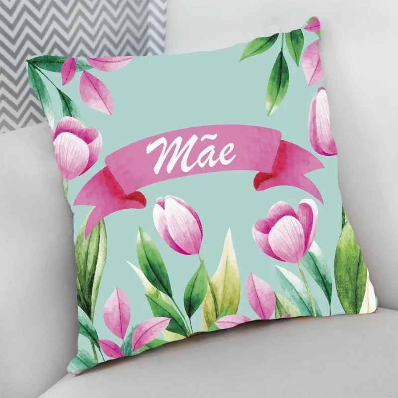Almofada Decorativa Cheia com Zíper 25x25 Flores para Mamãe