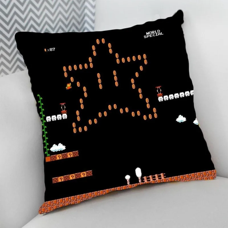 Almofada Cheia com Zíper 40x40 Jogos Mario World - DELUZZ