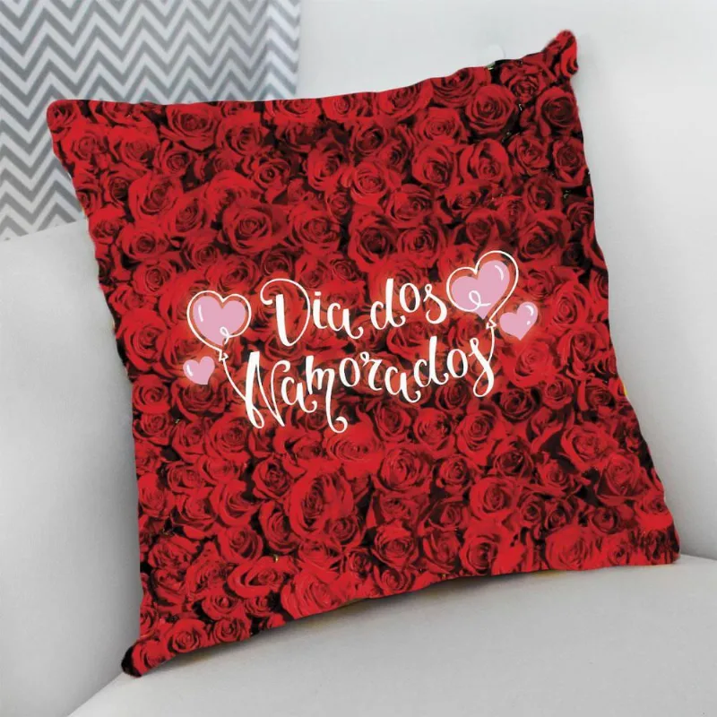 Almofada Cheia com Zíper 40x40 Rosas Dia Dos Namorados - DELUZZ