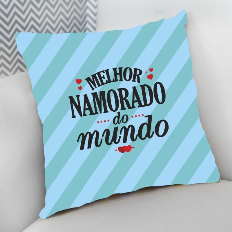 Almofada Cheia com Zíper 25x25 Melhor Namorado Do Mundo