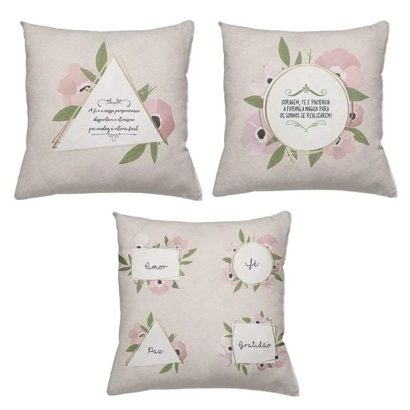 Kit 3 Almofadas Cheias Decorativas 40 X 40 Amor Fé