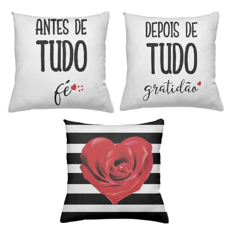 Kit 3 Almofadas Decorativas Cheias 40 X 40 Coração