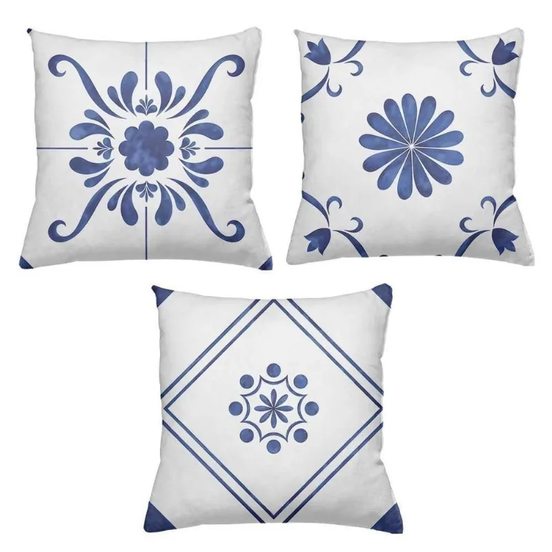 Kit 3 Almofadas Decorativas Cheias 40 X 40 Azuleijos Blue - DELUZZ