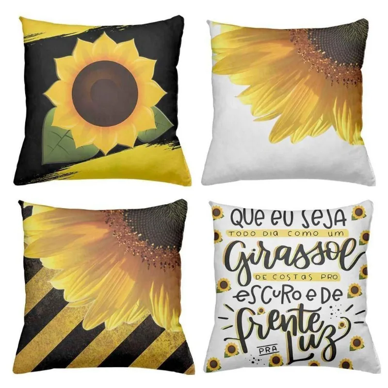 Kit 4 Almofadas Decorativas Cheias 40X40Cm Girassol - DELUZZ