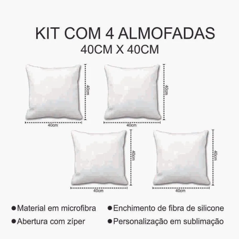Kit 4 Almofadas Decorativas Cheias 40X40Cm Kombi - DELUZZ
