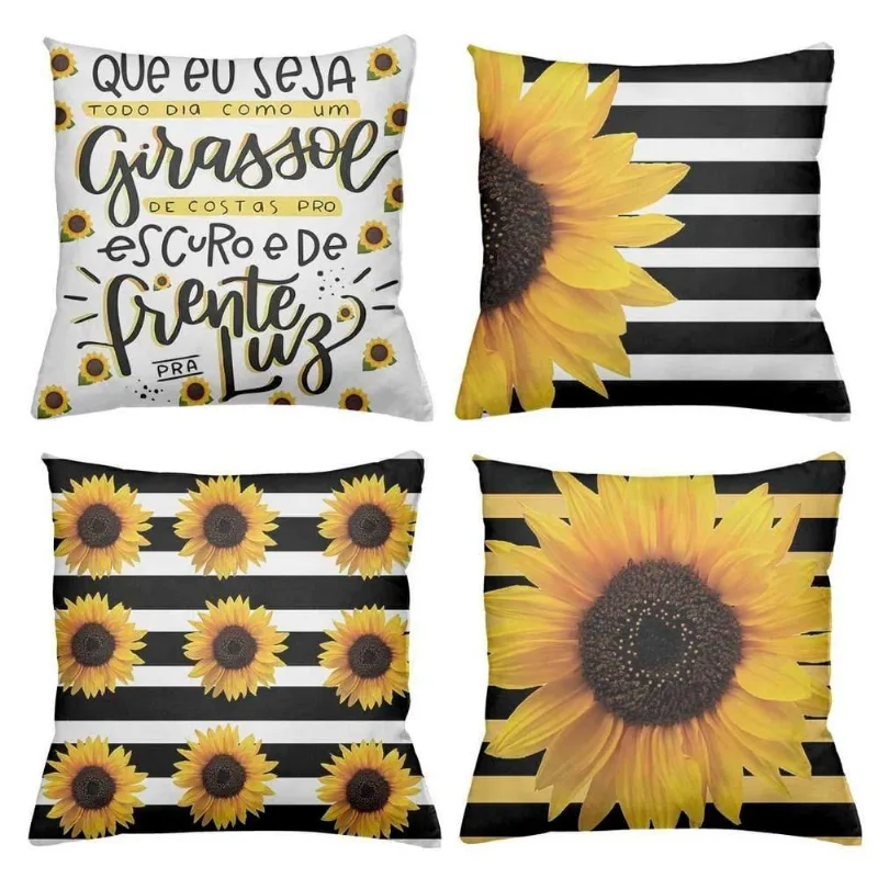 Kit 4 Almofadas Decorativas Cheias 40X40Cm Girassóis
