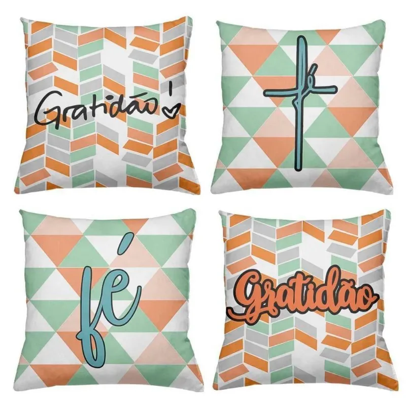 Kit 4 Almofadas Decorativas Cheias 40X40Cm Geogratidão