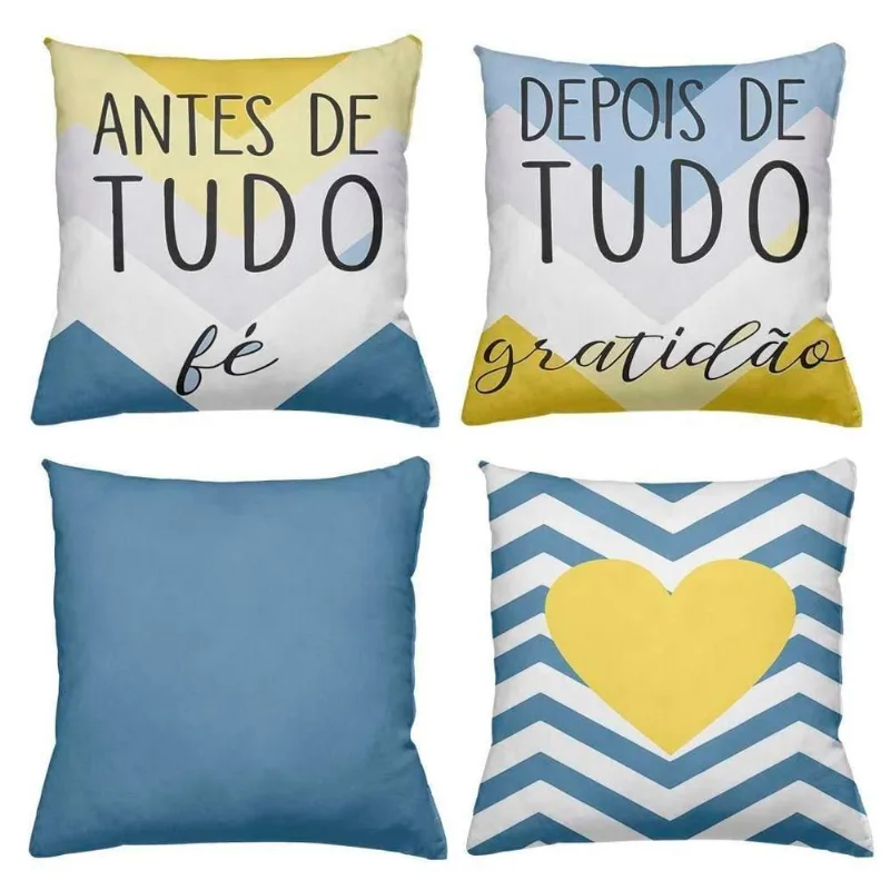 Kit 4 Almofadas Decorativas Cheias 40X40Cm Gratidão Blue - DELUZZ