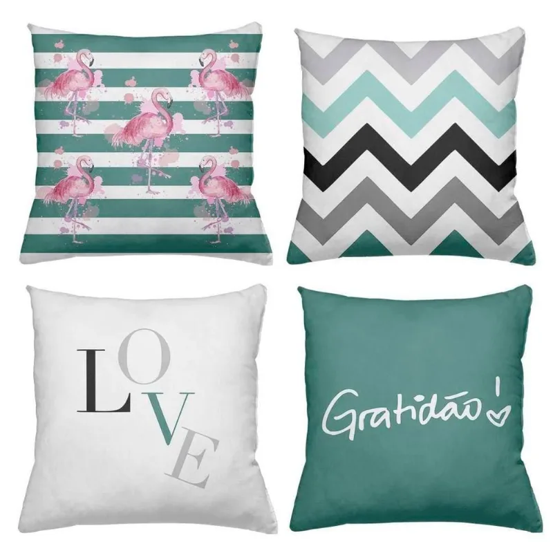 Kit 4 Almofadas Decorativas Cheias 40X40Cm Flamingo