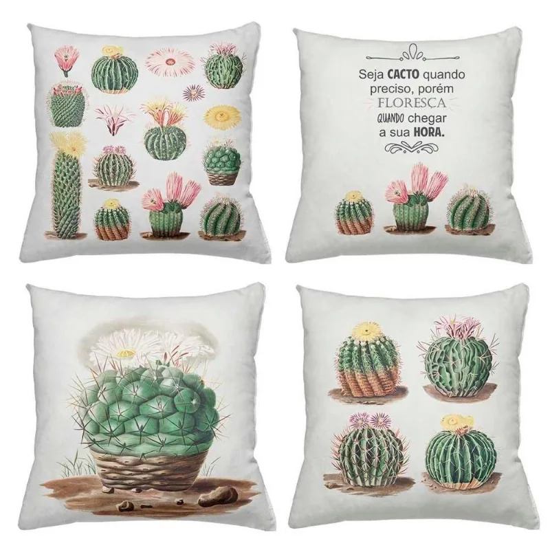 Kit 4 Almofadas Decorativas Cheias 40X40Cm Cactos - DELUZZ
