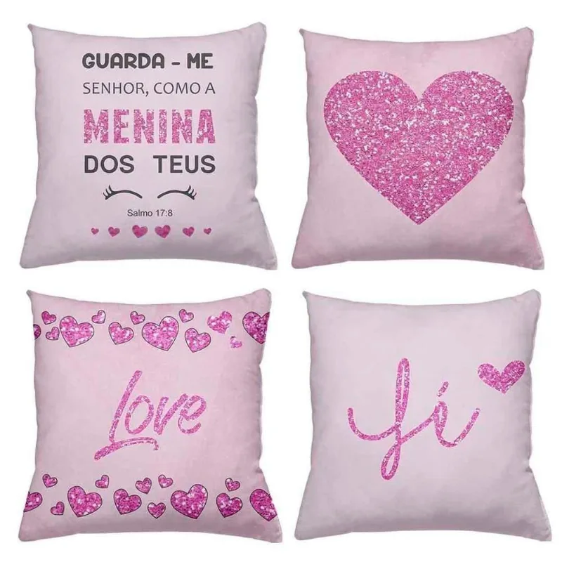 Kit 4 Almofadas Decorativas Cheias 40X40Cm Menina - DELUZZ