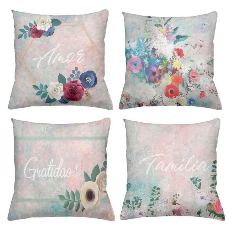Kit 4 Almofadas Decorativas Cheias 40X40Cm Família - DELUZZ