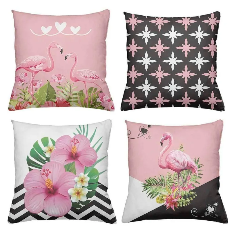 Kit 4 Almofadas Decorativas Cheias 40X40Cm Flamingos Love - DELUZZ