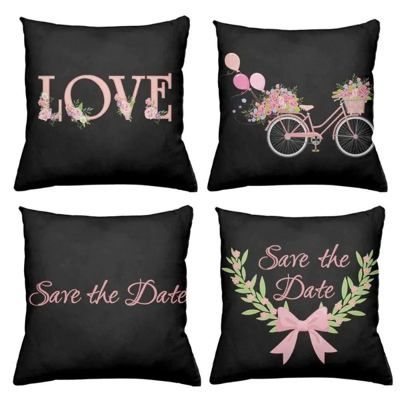 Kit 4 Almofadas Decorativas Cheias 40X40Cm Love Black - DELUZZ
