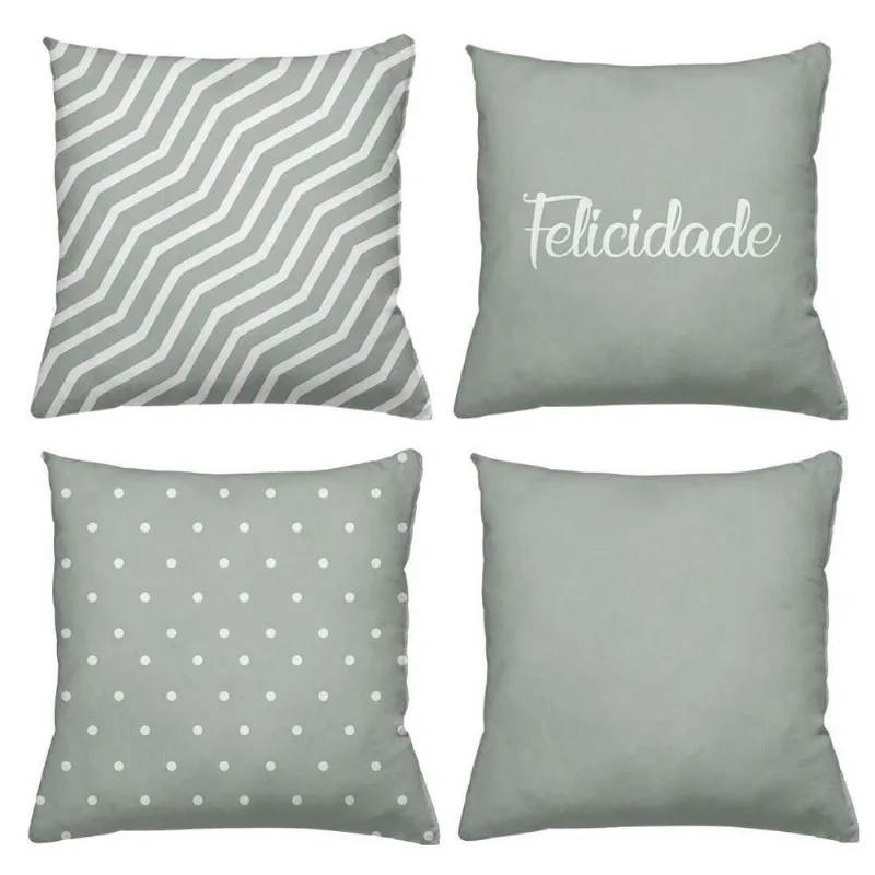 Kit 4 Almofadas Decorativas Cheias 40X40Cm Felicidade Gray - DELUZZ