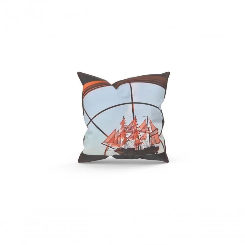 Almofada Decorativa Cheia C/ Zíper 25X25 Navio Veleiro - DELUZZ