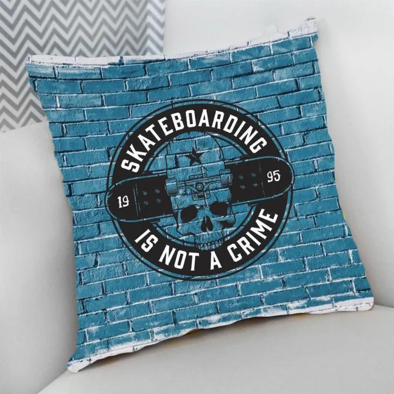 Almofada Cheia C/ Zíper 40X40 Caveira Skateboarding - DELUZZ
