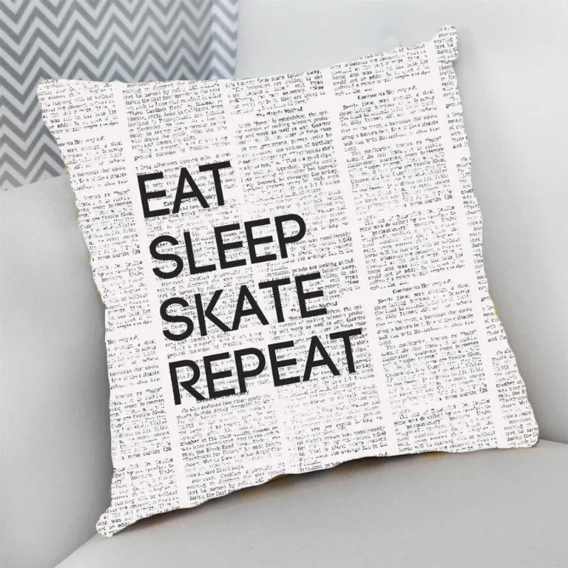 Almofada Cheia C/ Zíper 40X40 Eat Sleep Skate Repeat