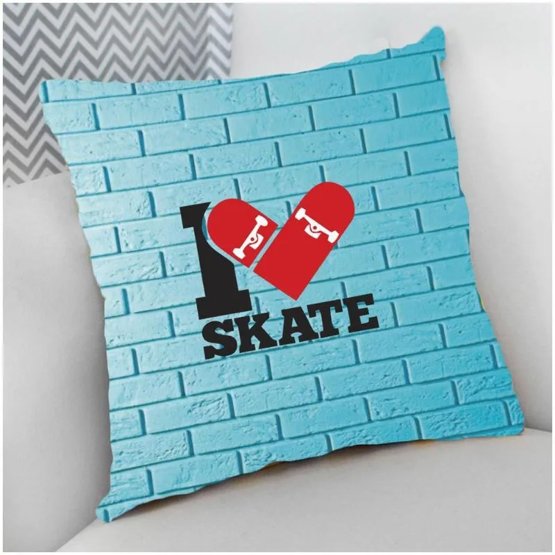 Almofada Decorativa Cheia com Zíper 40x40 Eu Amo Skate