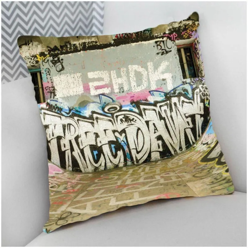 Almofada Decorativa Cheia com Zíper 40x40 Grafiti Skate - DELUZZ