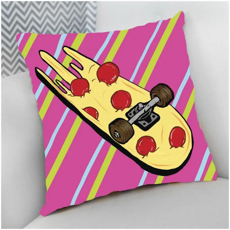 Almofada Decorativa Cheia com Zíper 40x40 Skate Pizza - DELUZZ