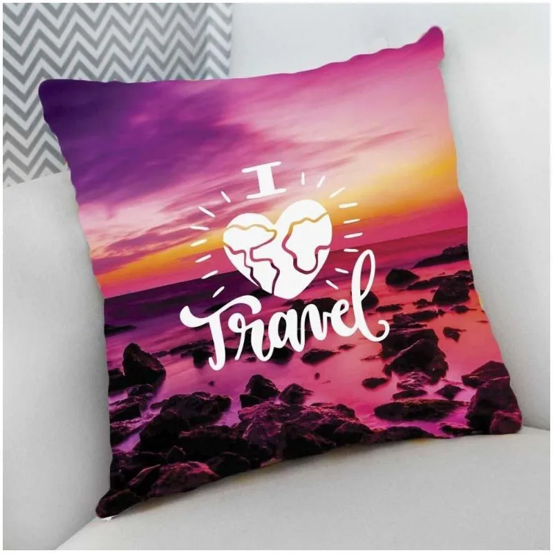 Almofada Decorativa Cheia com Zíper 40x40cm I Love Travel - DELUZZ