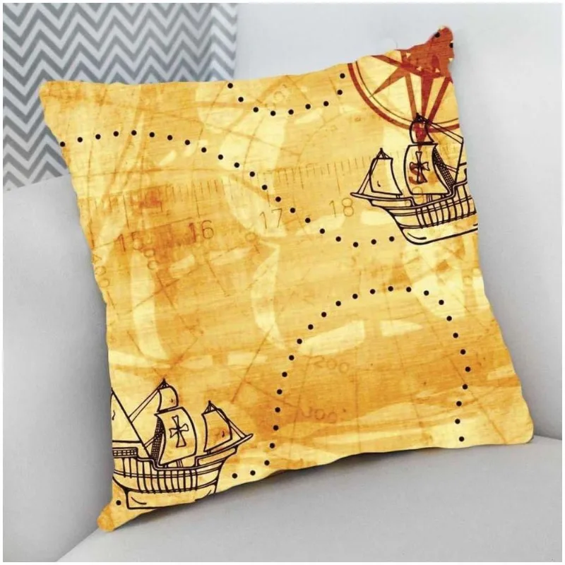Almofada Decorativa Cheia com Zíper 40x40cm Mapa Pirata - DELUZZ