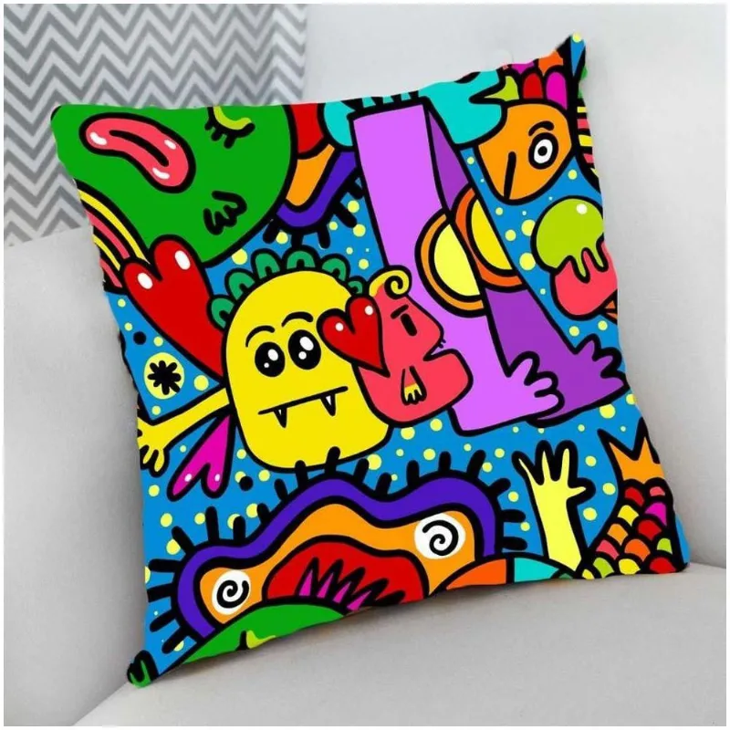Almofada Decorativa Cheia com Zíper 40x40cm Monstros Desenho - DELUZZ