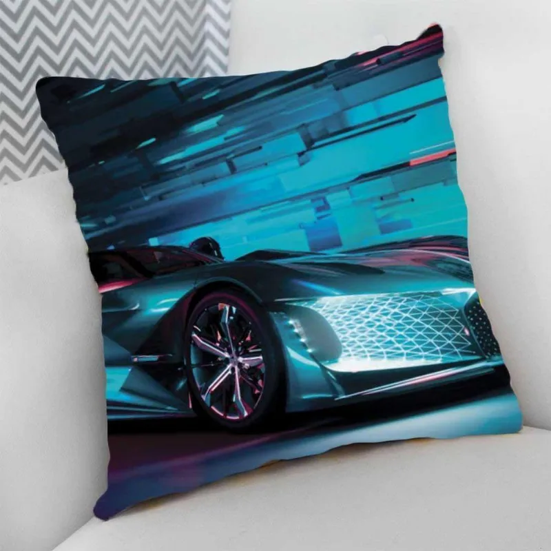 Almofada 40X40 Carro Tunado Tunnig Estampas Neon Azul