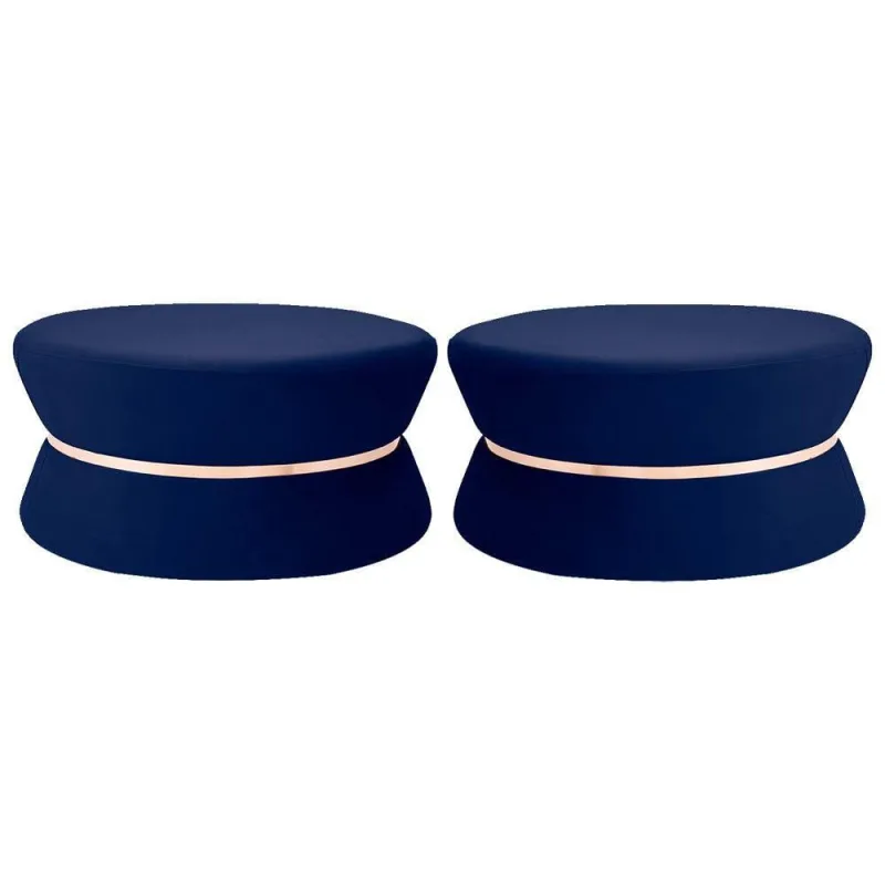 Kit 02 Puffs Sala de Estar 95cm Dhaka Veludo Azul Marinho - Gran Belo